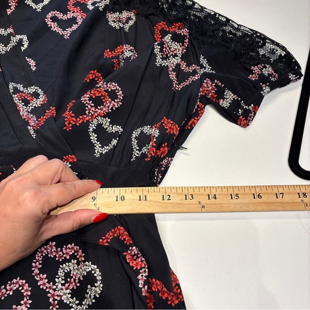 Sandro Black 100% Silk Floral Heart Print Midi Dress Small - Picture 12 of 14